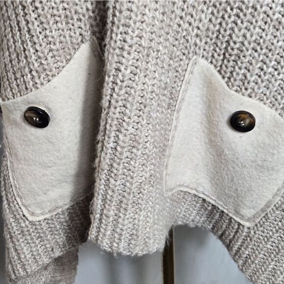 Moth Anthropologie Tan Cowl Neck Wool Alpaca Blend Wrap Poncho Sweater - Picture 8 of 8